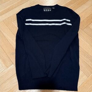 Veda Navy Cashmere Sweater with Silver Leather Stripes-m - Sz. small
